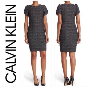 Calvin Klein Plaid Sheath Dress with Tulip Sleeves